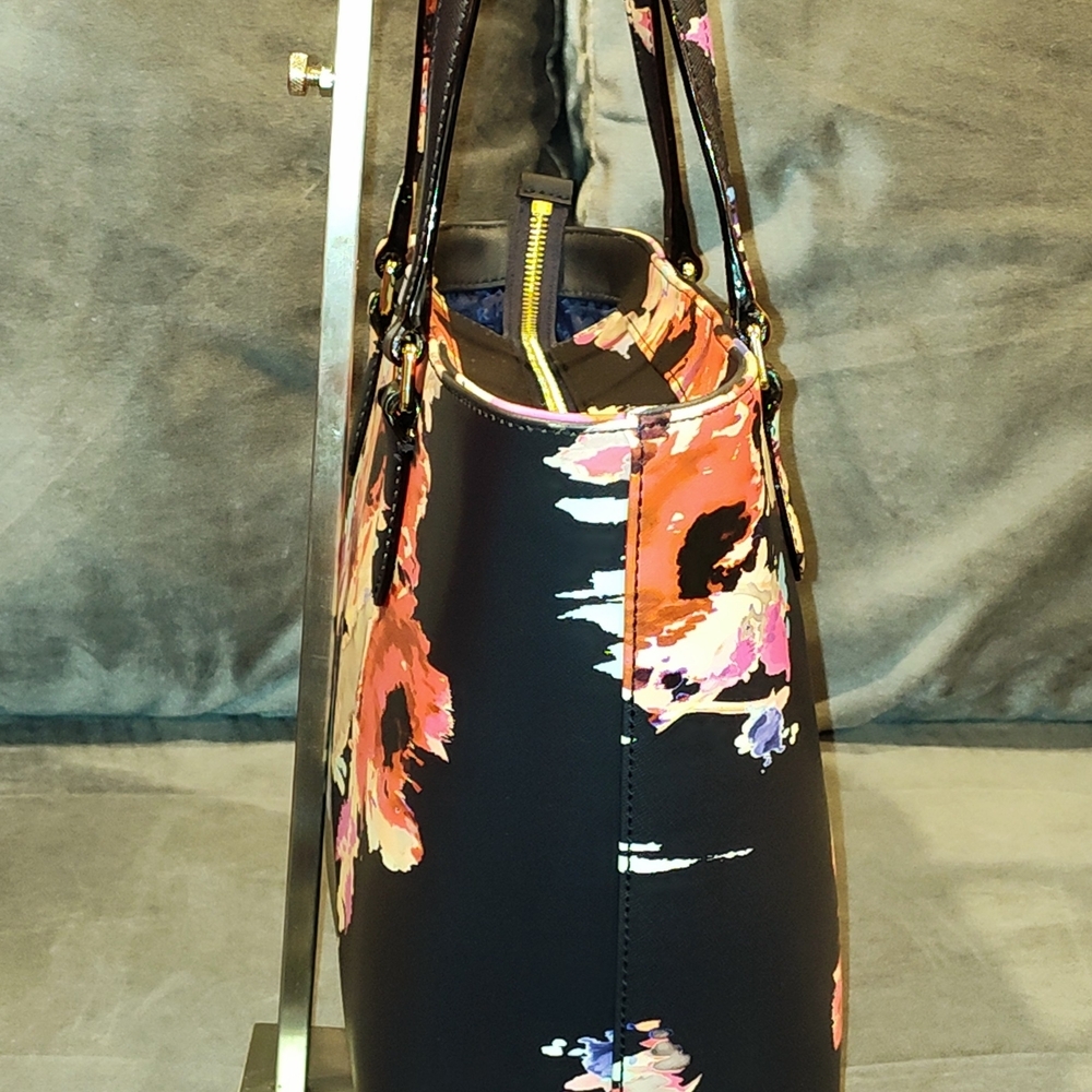 KATE SPADE NEW YORK SMALL TALLY BLURRY FLORAL LAUREL WAY BLACK TOTE - Picture 10 of 15
